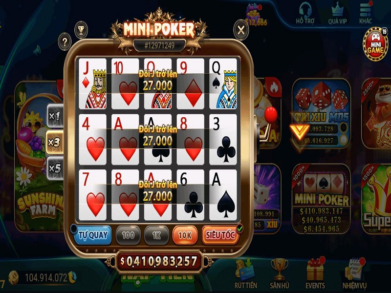 Chơi Mini Poker tại Nhà cái Hi88 với mức cược đa dạng